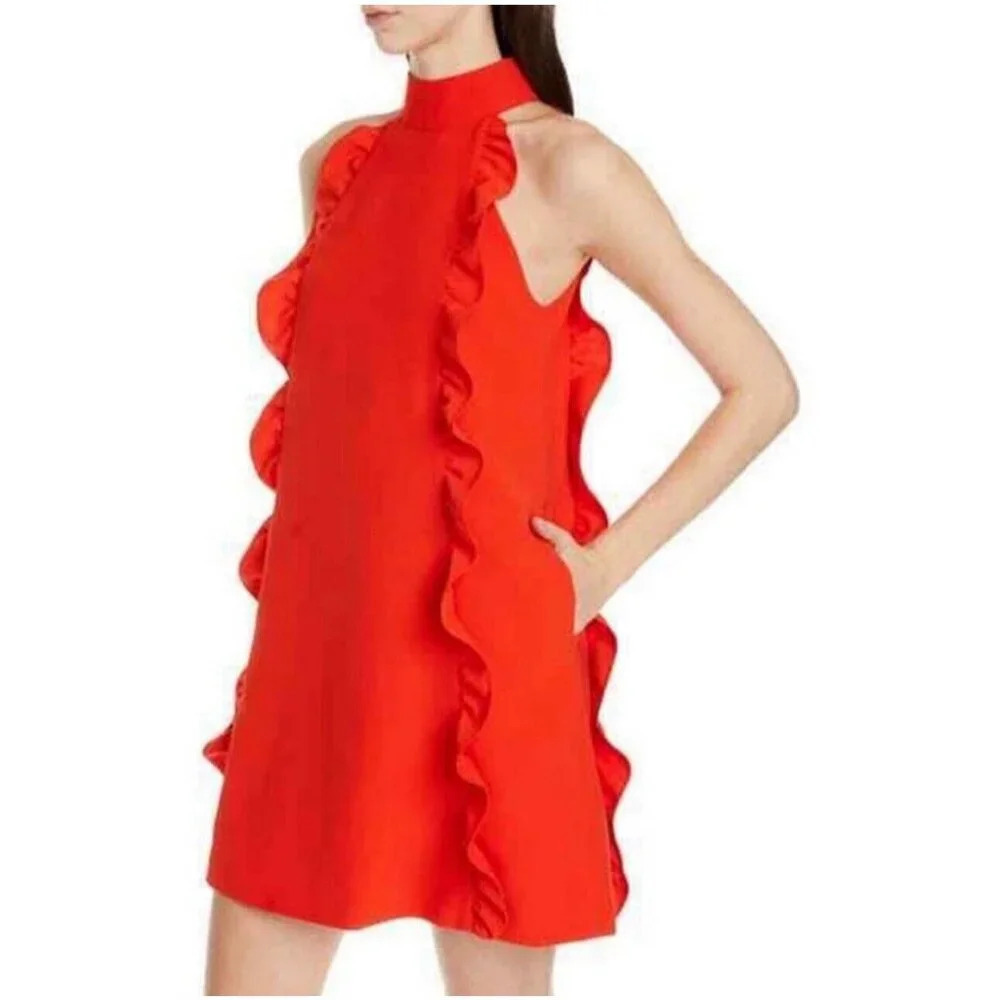 Ted Baker Size 0 Torriya Halter Ruffle Orange Sleeveless Tunic Dress
